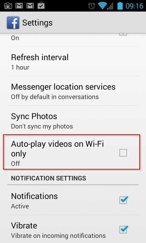 smartphone settings auto-play video facebook