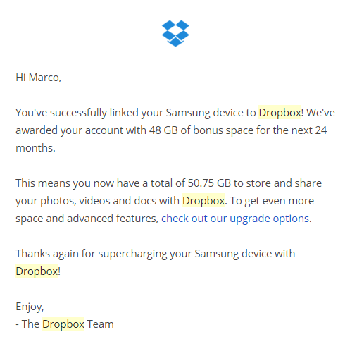 Dropbox 48GB space Confirmation