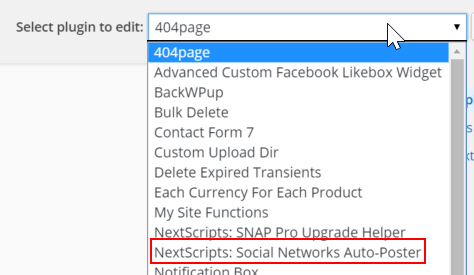 WordPress Nextscript SNAP Plugins Editor Select