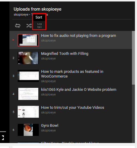 Current YouTube Playlist Buttons Sort Button Feature - YouTube