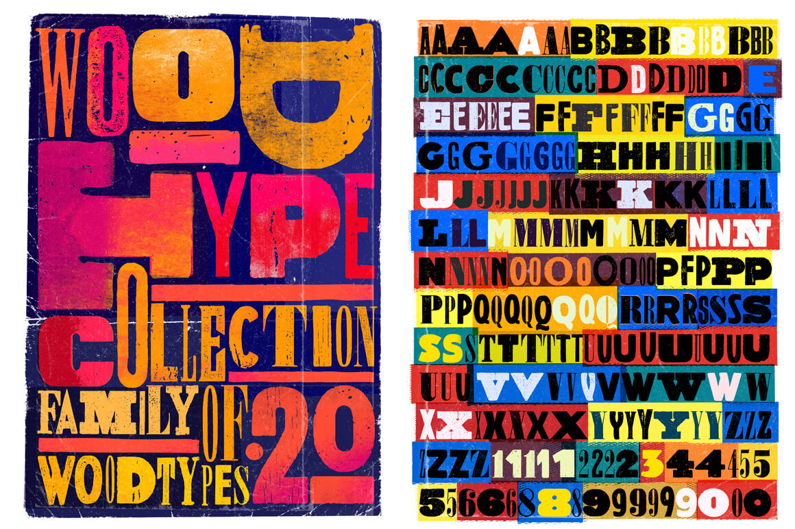 Wood Type Font Collection, 20 Families – only $17!