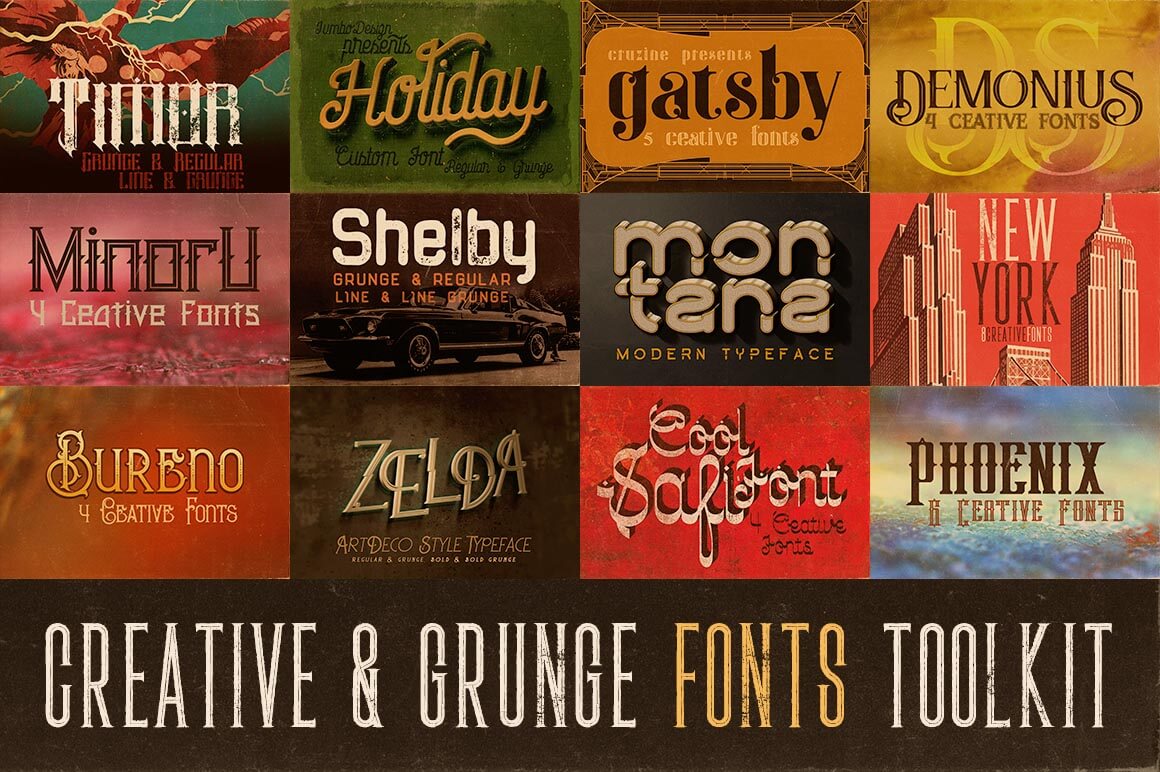 The Creative & Grunge Font Toolkit (12 font families) –  only $19!
