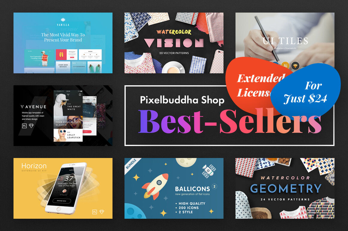 Pixelbuddha Best-Sellers Bundle (with Extended License) – 97% off!