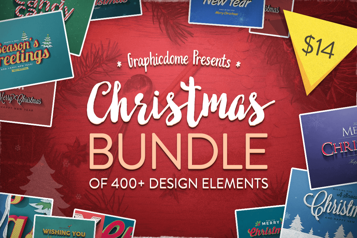 Christmas Bundle of 400+ Design Elements from Graphicdome  – only $14!