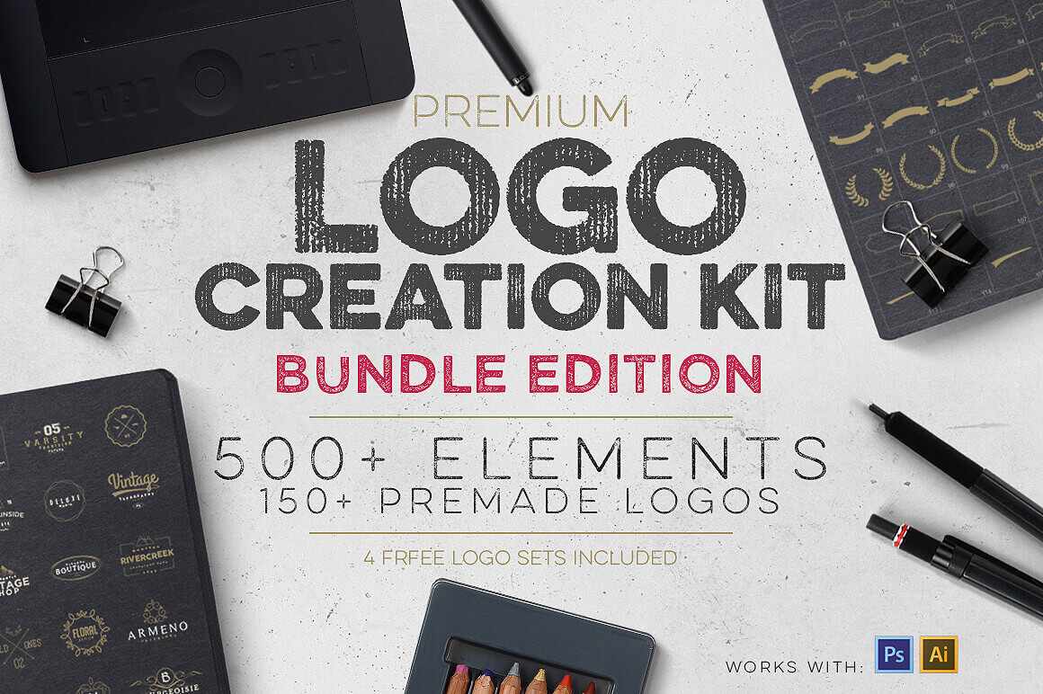 Professional Logo Creation Kit Bundle with 500+ Elements - only 14!