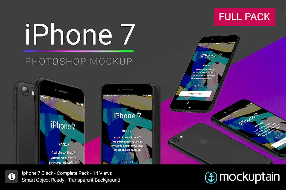 Easily Customizable iPhone 7 Mockup Bundle by Mockuptain – only $8!