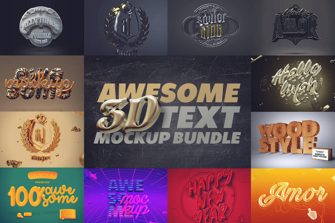 20 Hi-Res 3D Text Mockup Templates – only $19!
