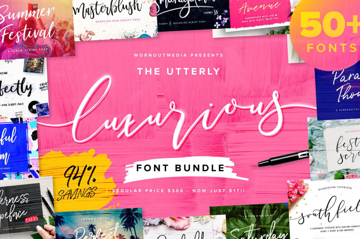 53 Utterly Luxurious Fonts from 21 Unique Typefaces – only $17!