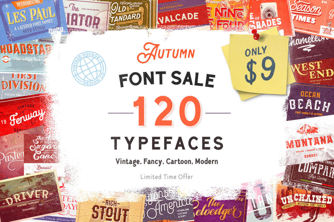 120+ Unique, Premium Typefaces – 31 Font Families – only $9!