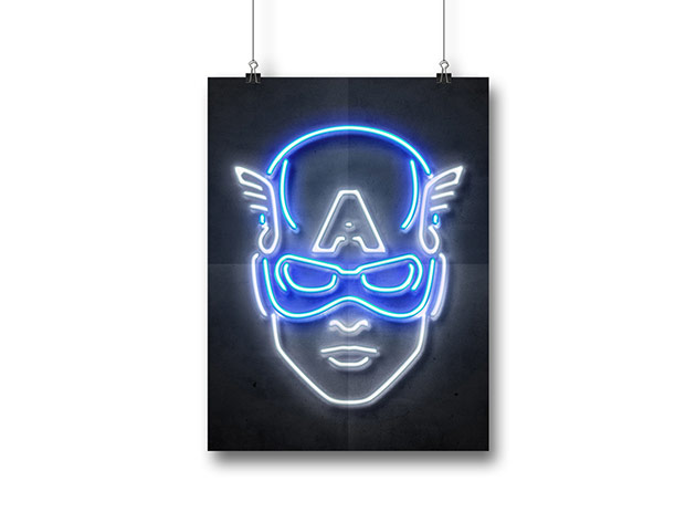 Octavian Mielu Neon Illusion Wall Art (Captain America 12×16) for $19