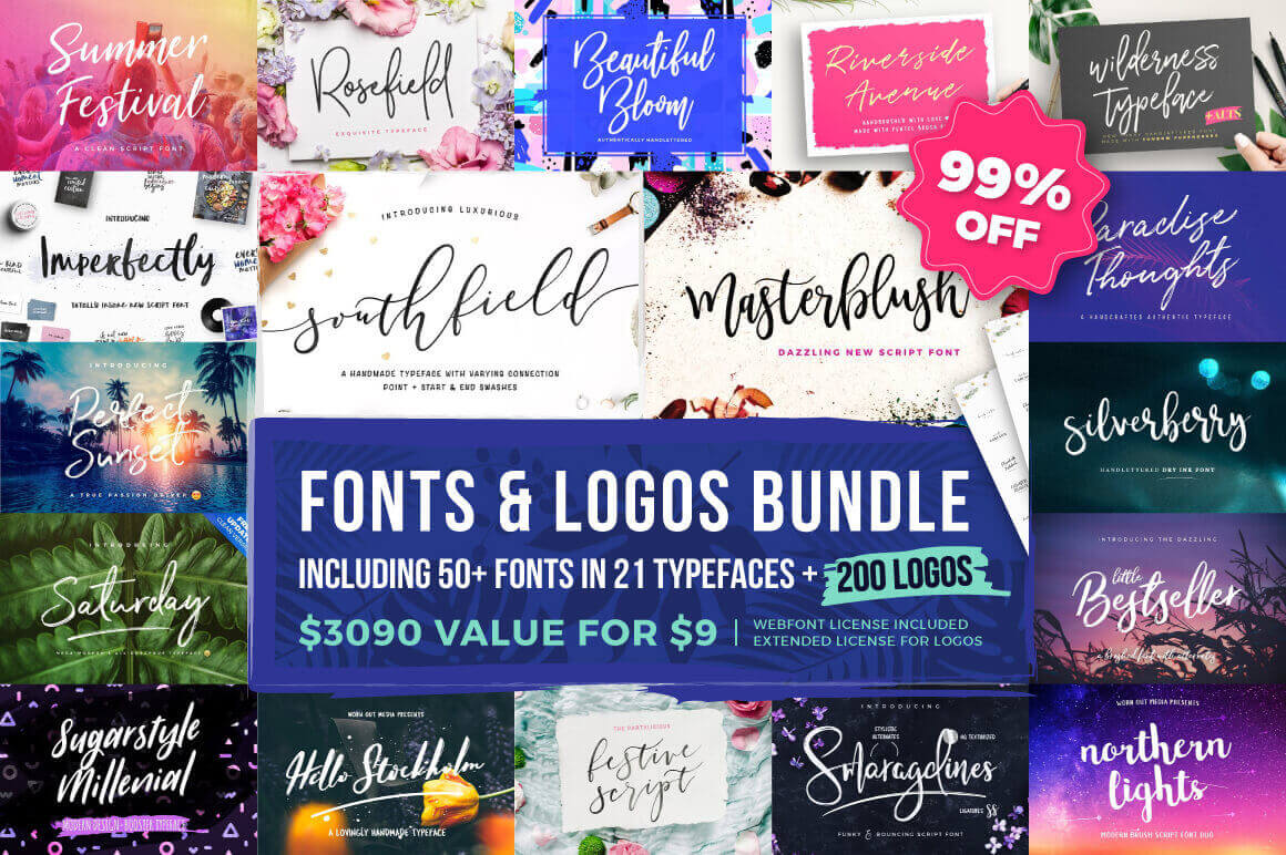 Typographer’s Dream Box: 50+ Fonts & 200+ Logos – only $9!