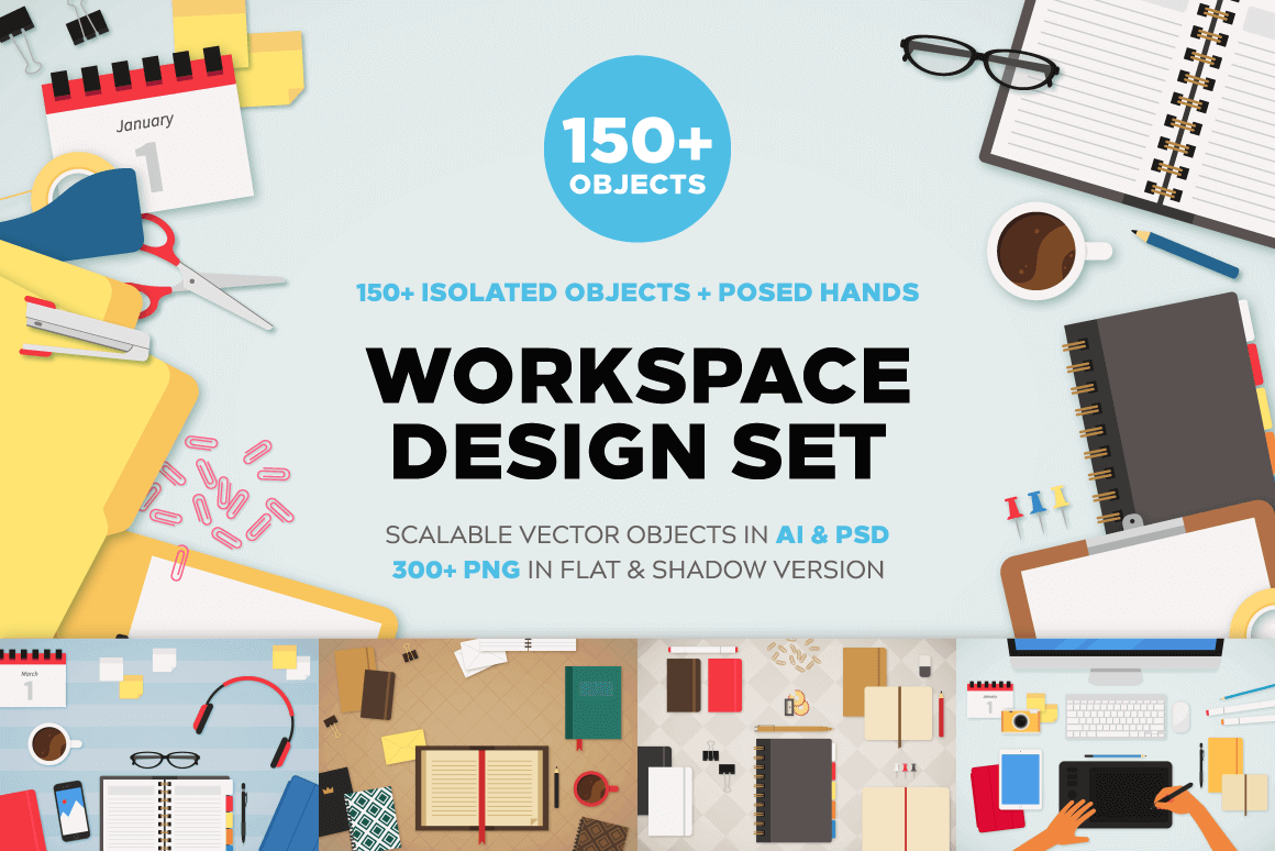 The Workspace Mockup Bundle with 150+ Unique Objects – only $9!