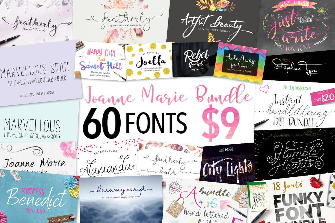 60 Fabulous Fonts From Brush Lettered to Calligraphy - only $9!