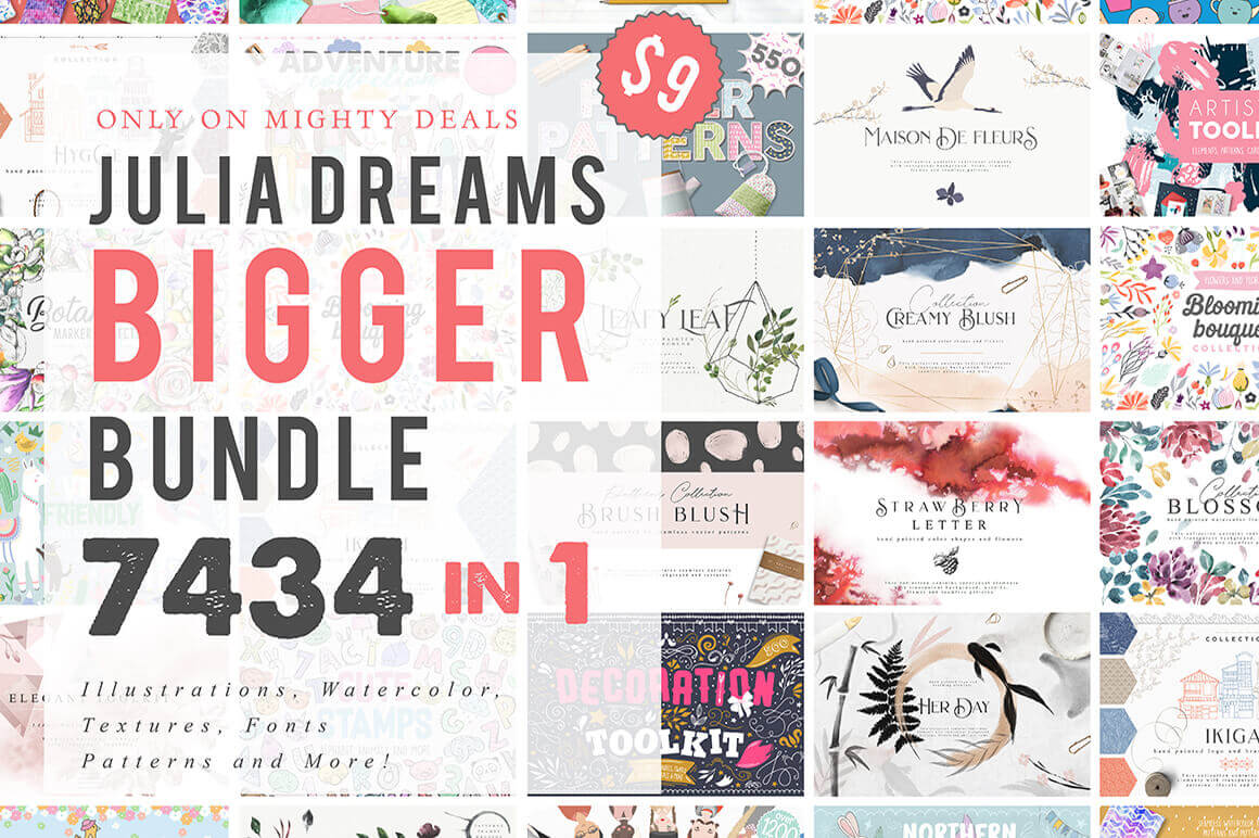 Mighty Deals Exclusive! Julia Dreams Bigger Bundle of 7400+ Elements - only $9!