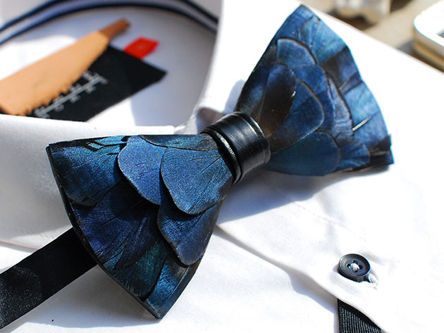 Galaxy Ties: Handmade Feather Bow Tie for $33
