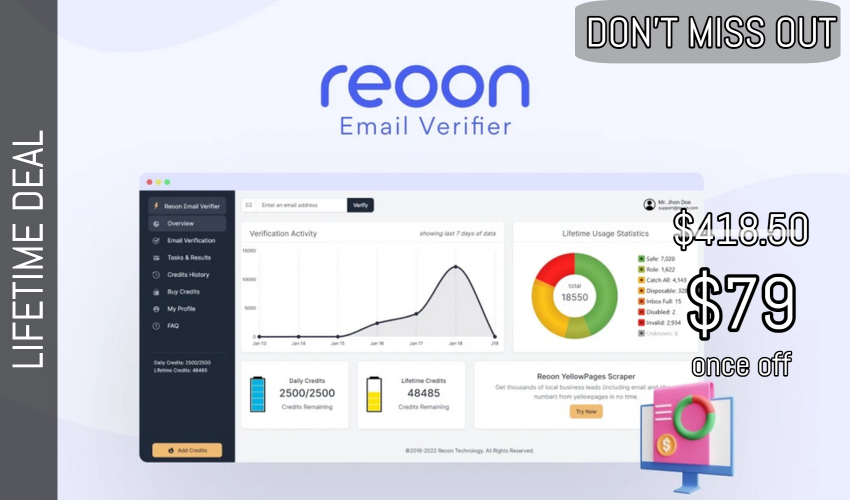 Business Legions - Reoon Email Verifier Lifetime Deal for $79